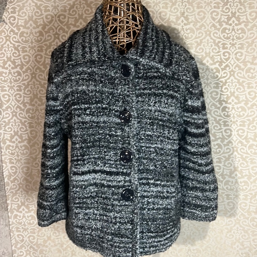 Jones New York Sweater Blazer/Jacket, Black gray marled fabric, Size XL